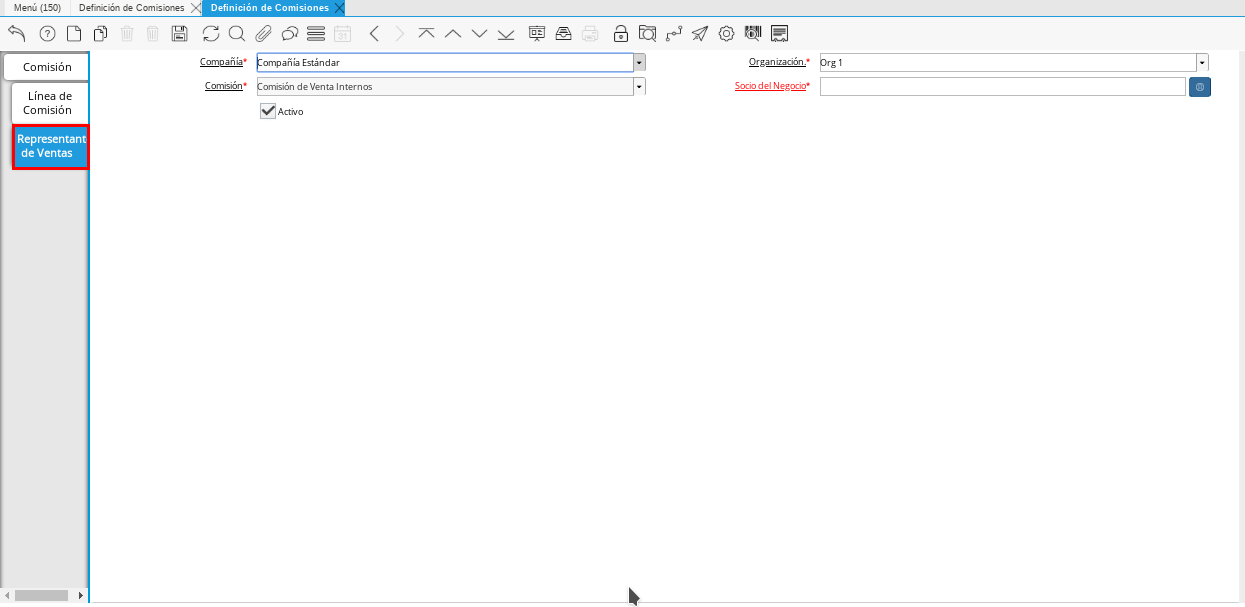 Pestaña Representantes de Ventas