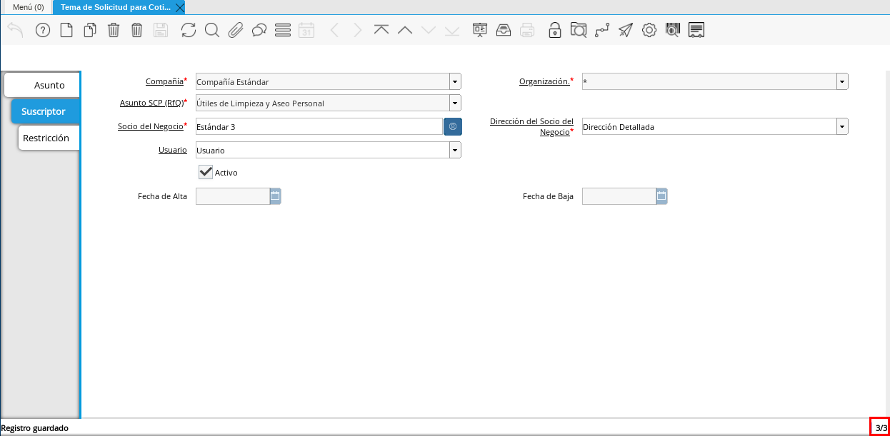 Registros de la Pestaña Suscriptor