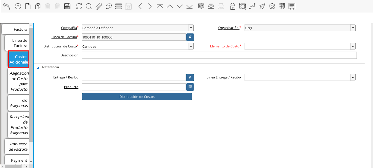 Pestaña Costos Adicionales