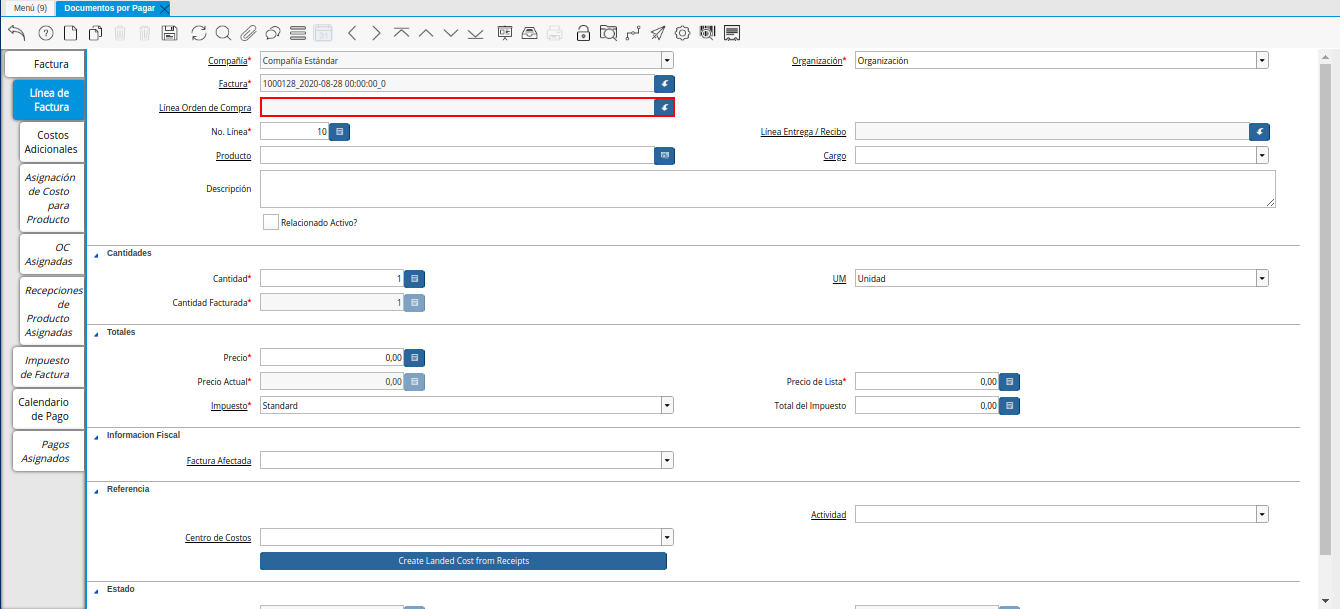 Campo Línea Orden de Compra