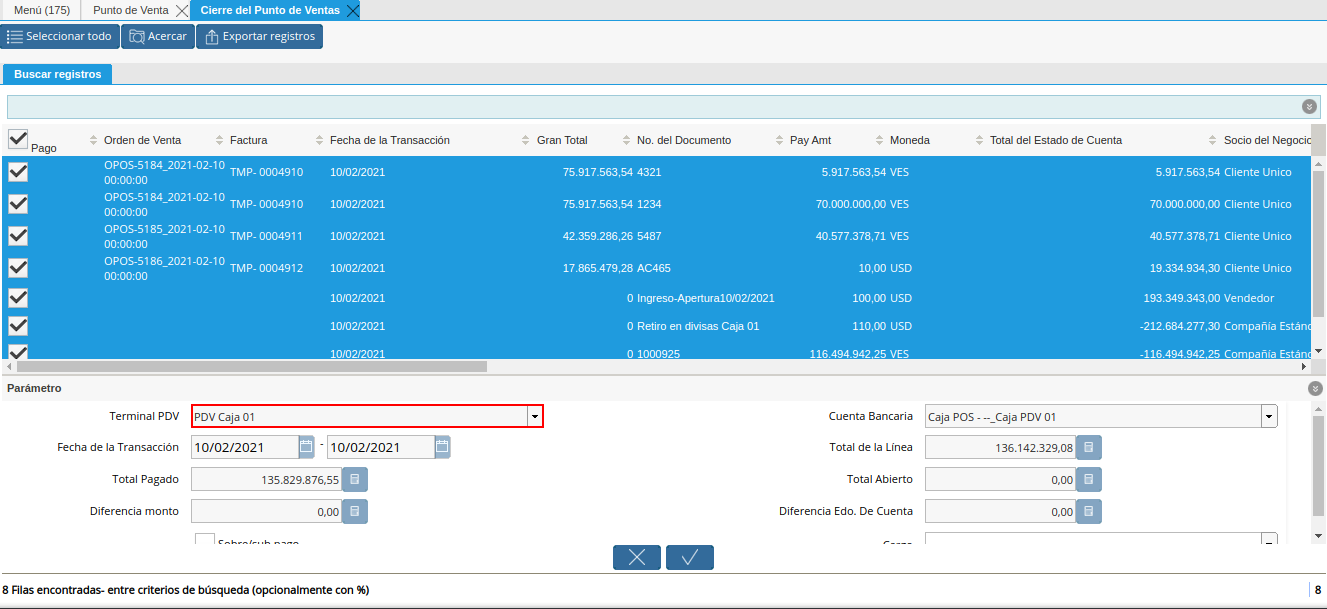 Campo Terminal PDV de la Ventana Cierre de Caja del Punto de Venta