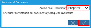 acción preparar y opción ok de la ventana órdenes de venta