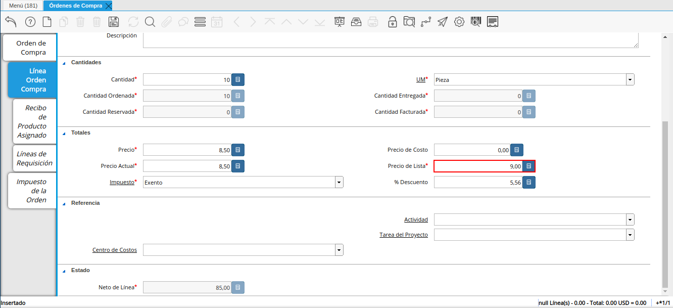 campo precio lista orden multimoneda