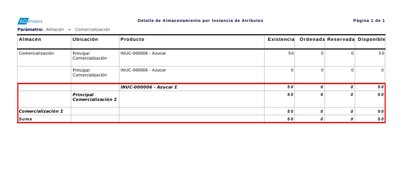 Primer Reporte de Detalle de Almacenamiento