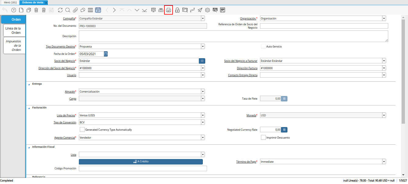 icono imprimir de la ventana órdenes de venta