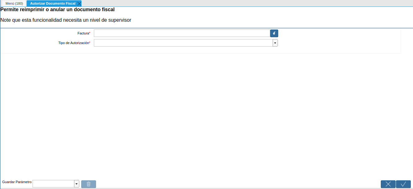 ventana del proceso autorizar documento fiscal