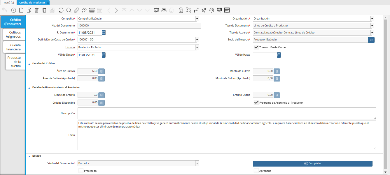 ventana crédito del productor