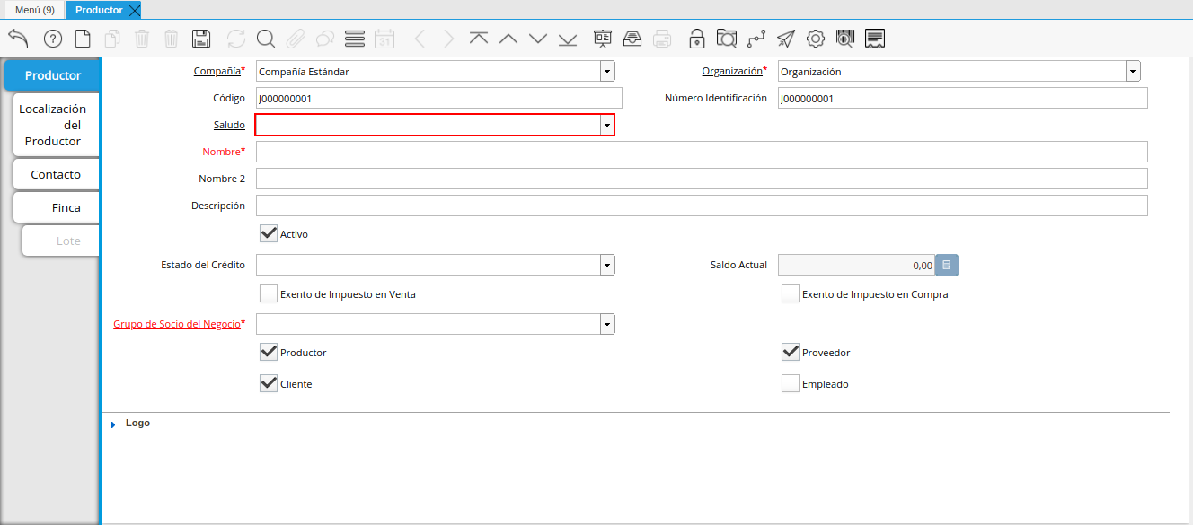 campo saludo de la ventana productor