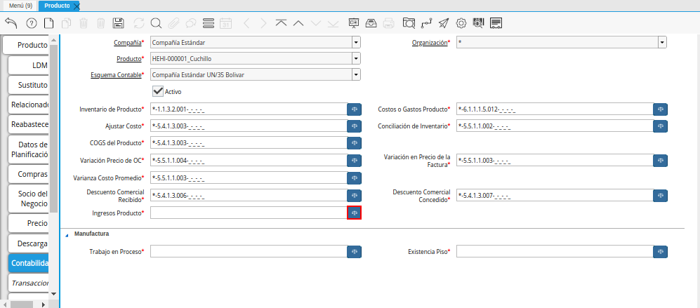 Campo Ingresos Producto