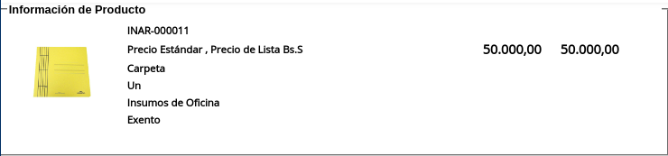 Sección Información de Producto de la Ventana Punto de Venta