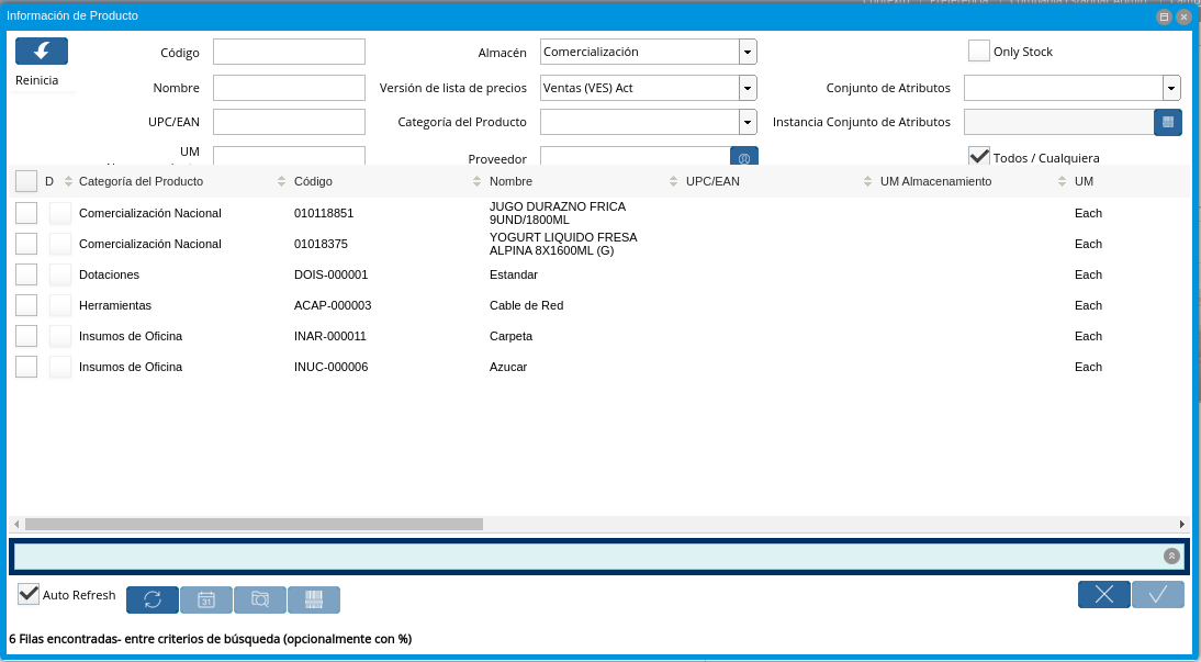 Ventana Información de Producto del Icono Información de Producto de la Barra de Herramientas del Punto de Venta