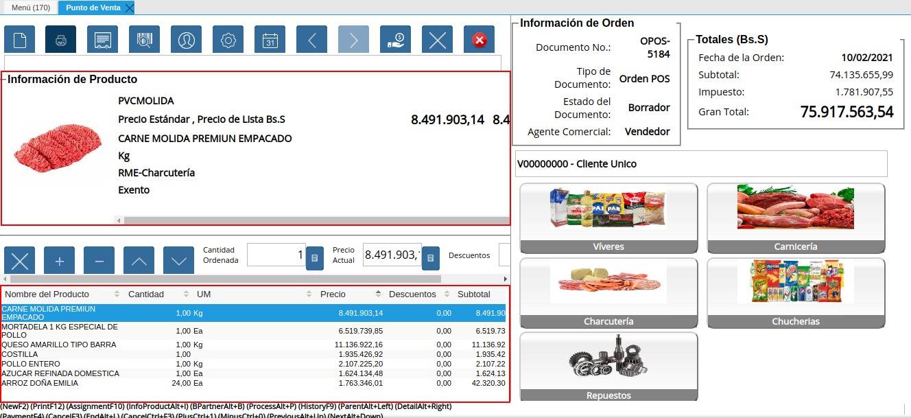 información de los productos