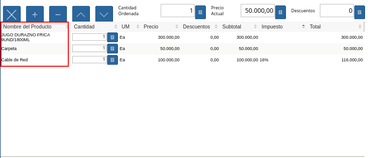 Columna Nombre del Producto