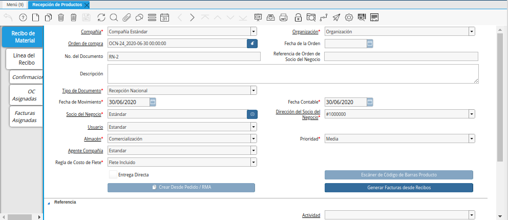 Recepción de Productos
