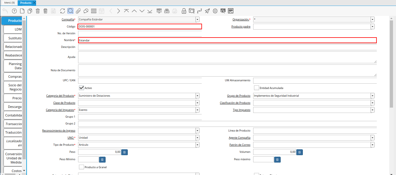 producto a configurar