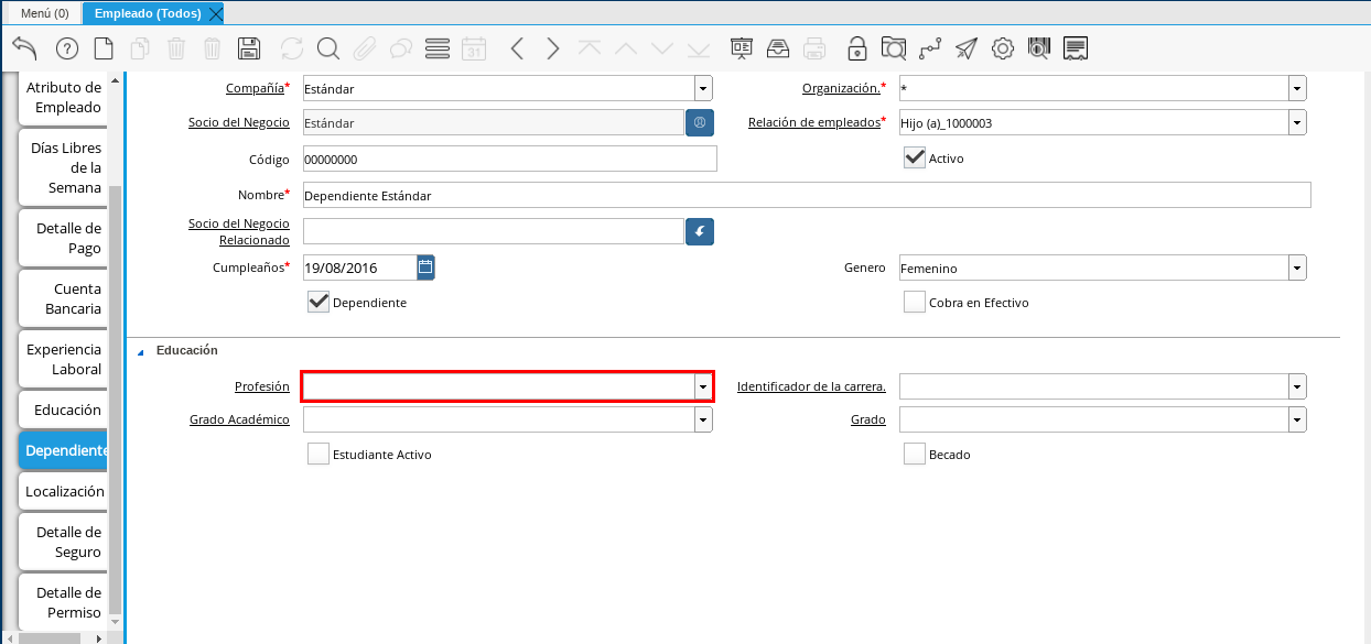 Campo Profesión Dependiente