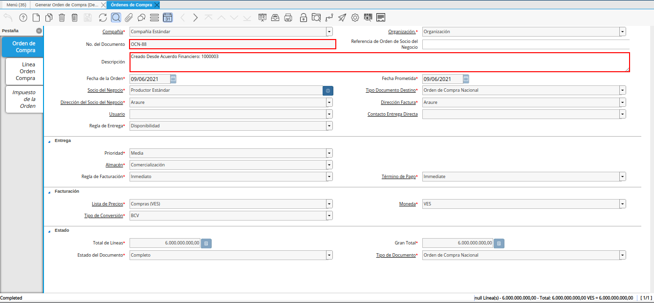 orden de compra del generar orden de compra desde financiamiento agrícola