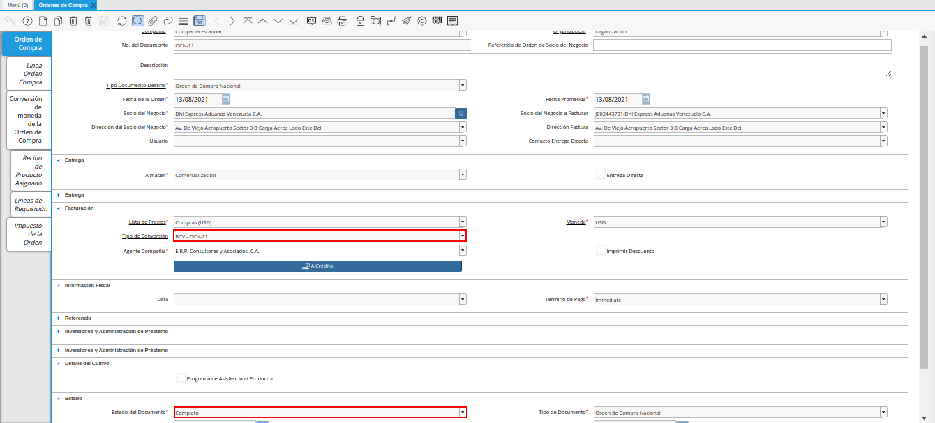 orden de compra en estado completo