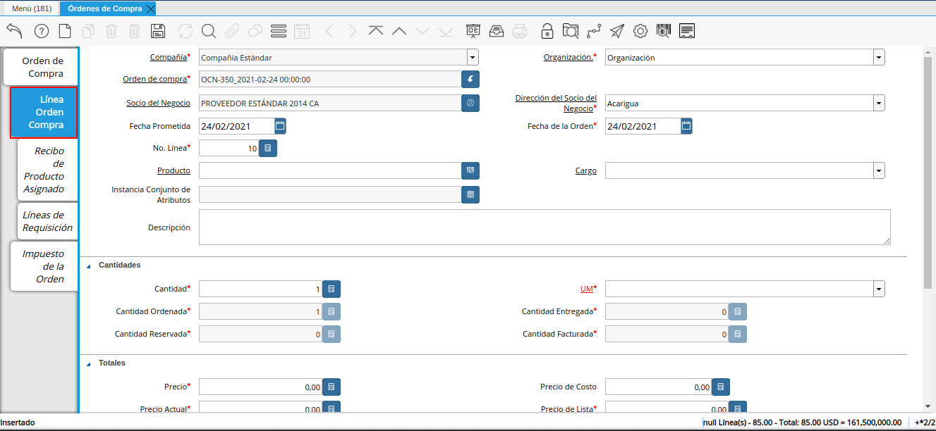 línea de la orden de compra orden multimoneda