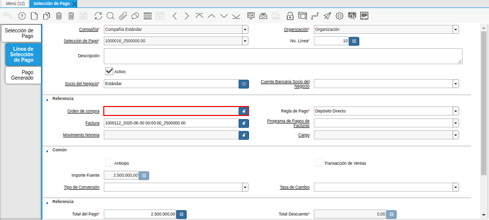 Orden de Compra del Documento Registro desde Selección de Pago