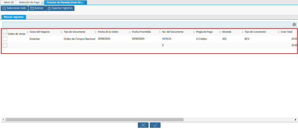 Ordenes de Compras de la Ventana de Búsqueda Inteligente del Proceso Crear Desde Orden