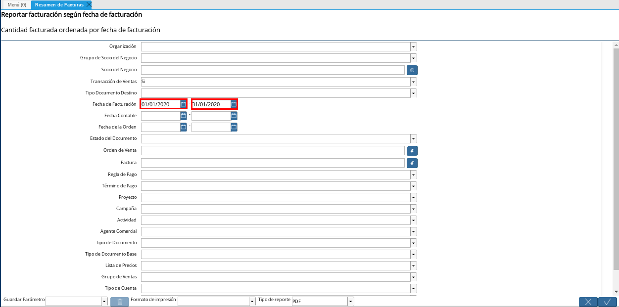 Campo Fecha de Facturación 1