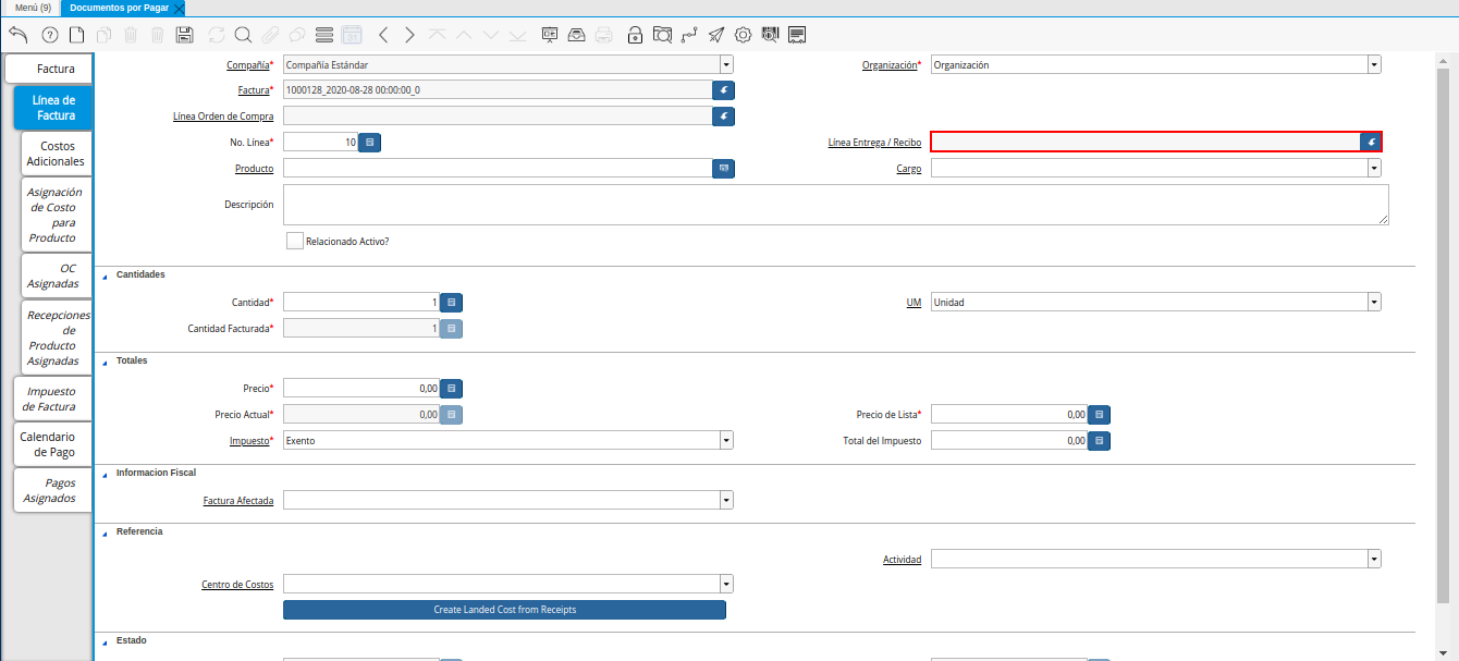 Campo Línea Entrega Recibo