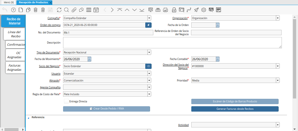 Recepción de Producto