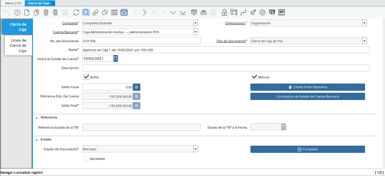 Registro del Cierre de Caja Administrativa
