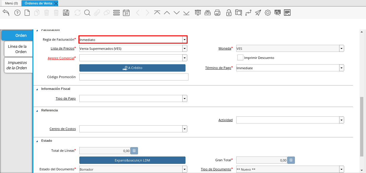 Campo Regla de Facturación