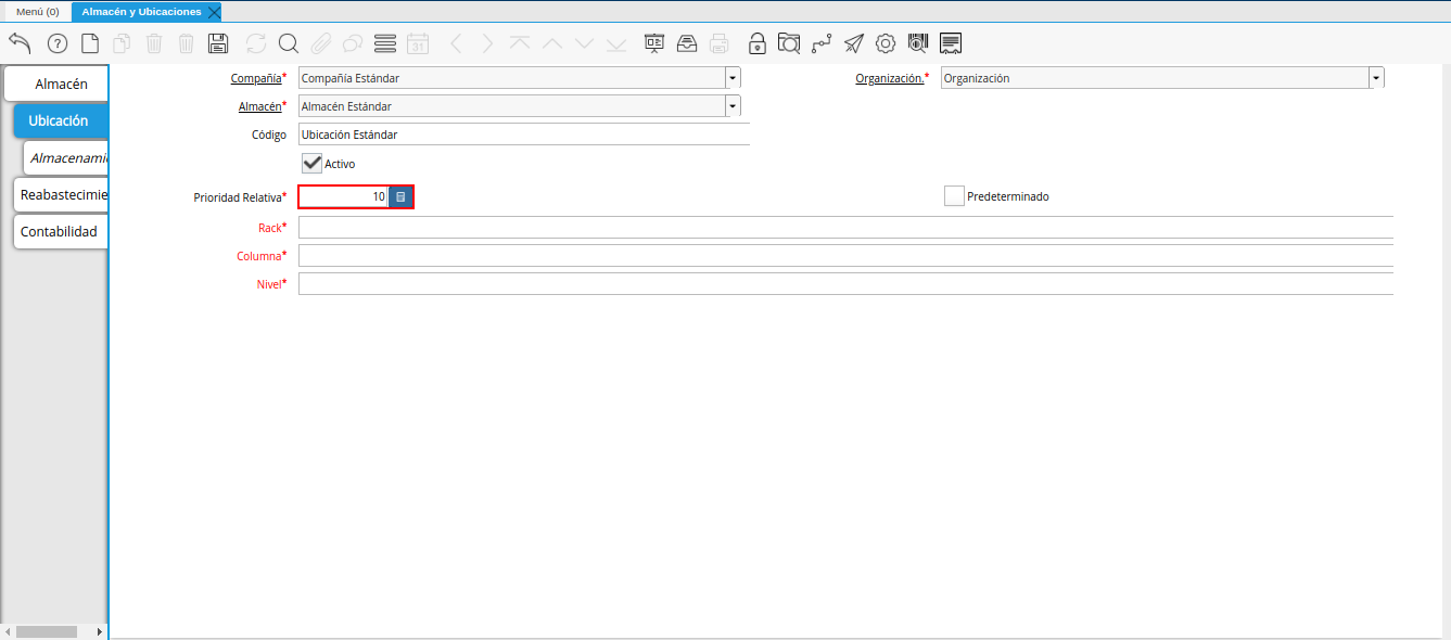 campo prioridad relativa de la pestaña ubicación de la ventana almacén y ubicaciones