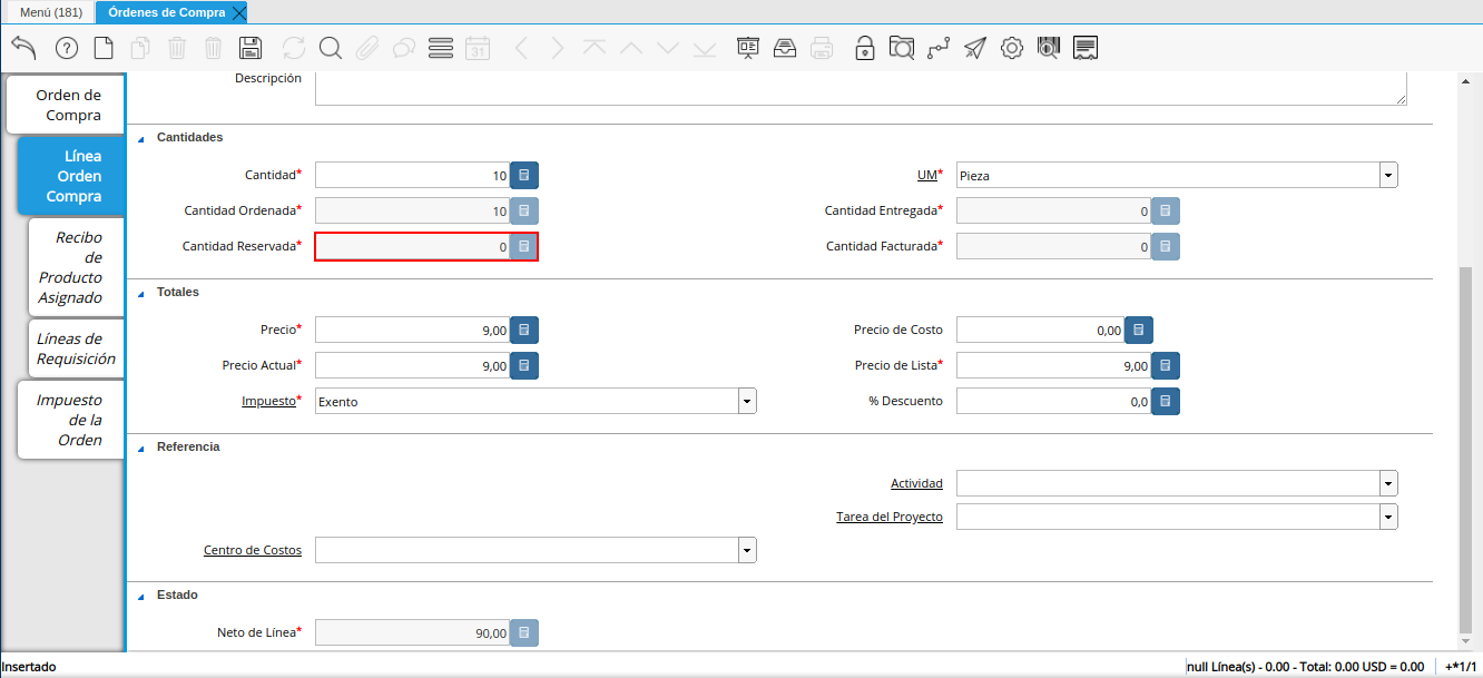 campo cantidad reservada orden multimoneda