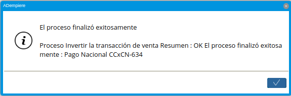 Resultado del Proceso Anular Transacción de Venta