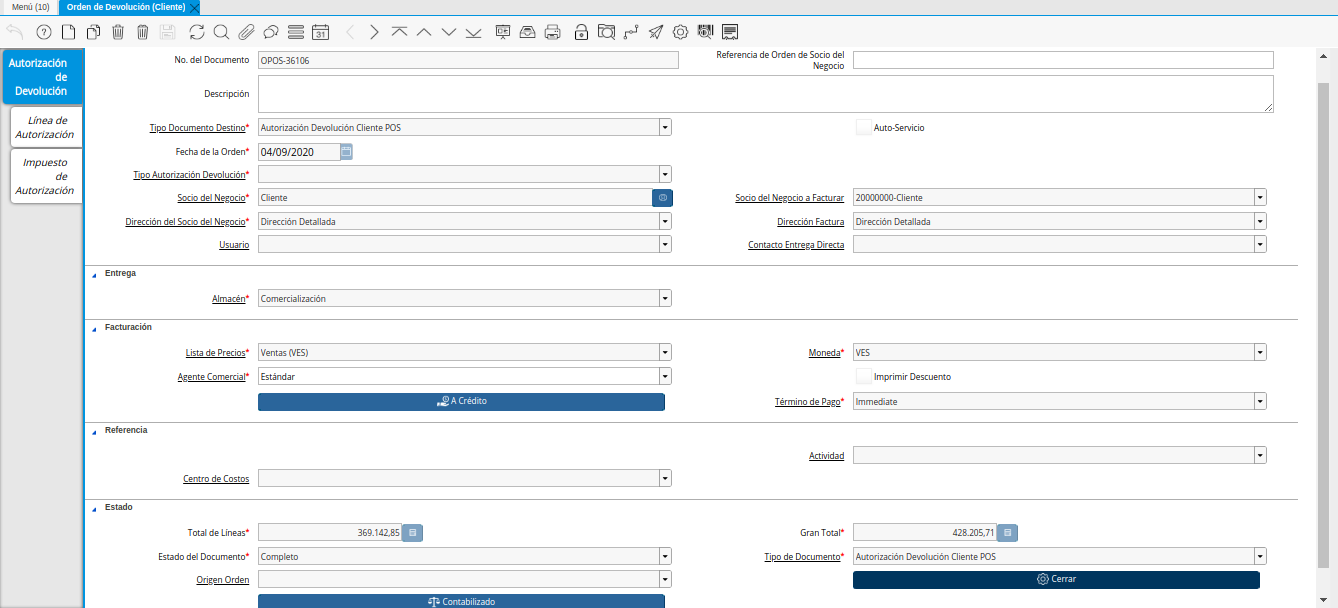 consulta de orden de devolución generada