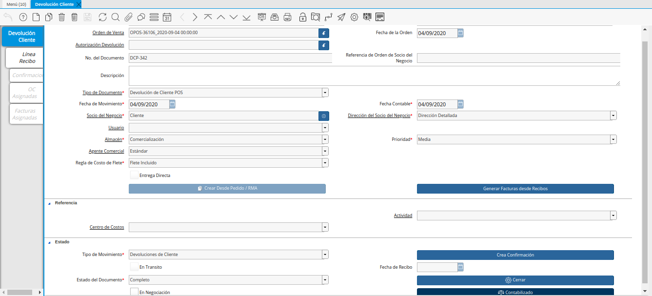 consulta de devolución generada