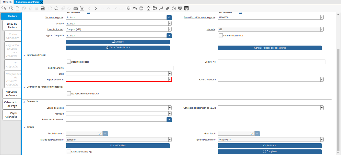Campo Región de Ventas