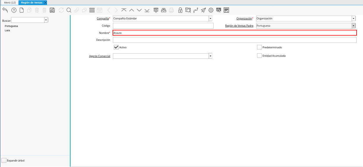 Campo Nombre de la Ventana Región de Ventas