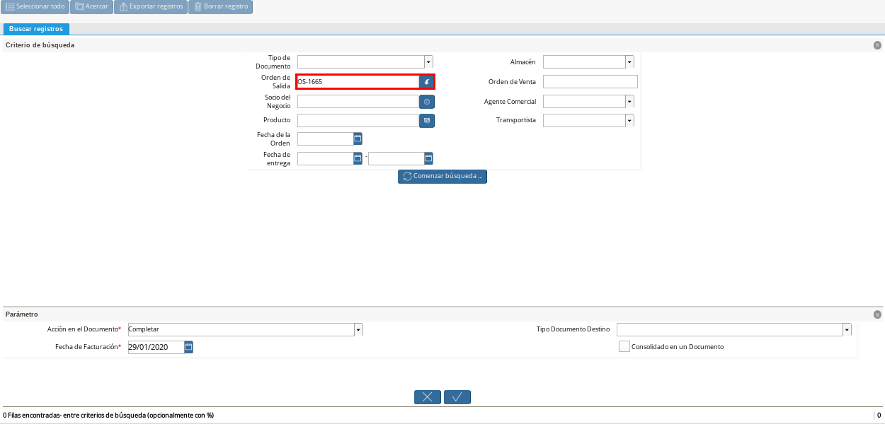 Campo Orden de Salida