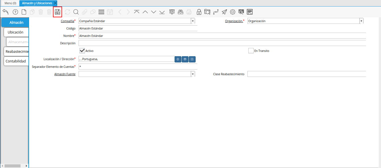 icono guardar cambios de la ventana almacén y ubicaciones