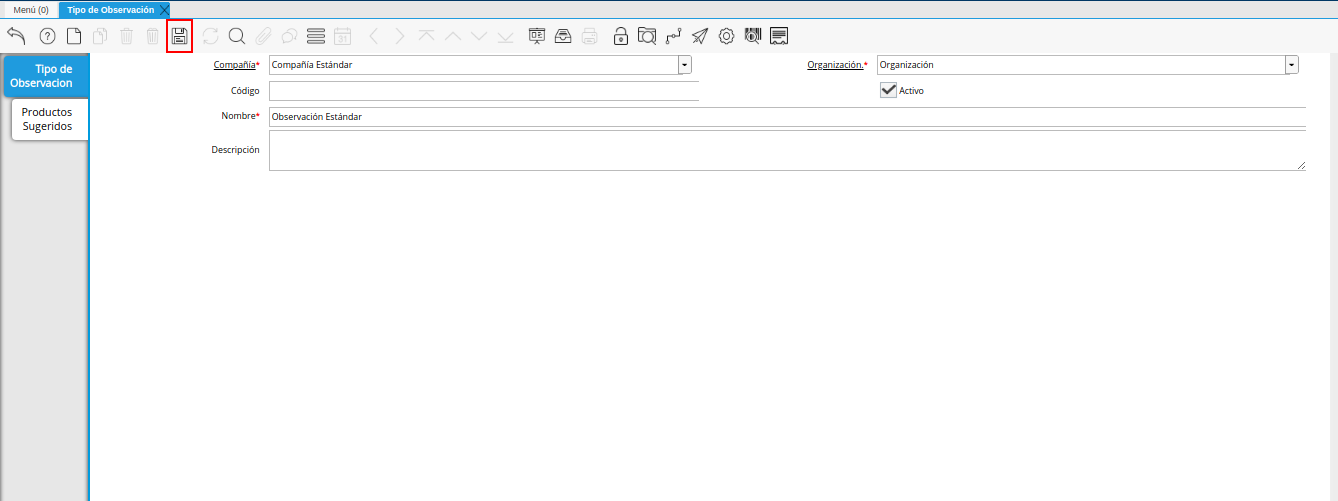 icono guardar cambios de la ventana tipo de observación