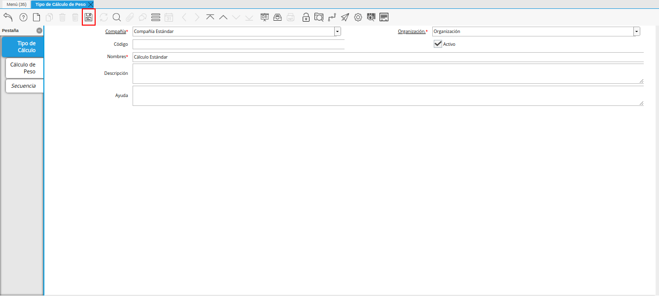 icono guardar cambios de la ventana tipo de cálculo de peso