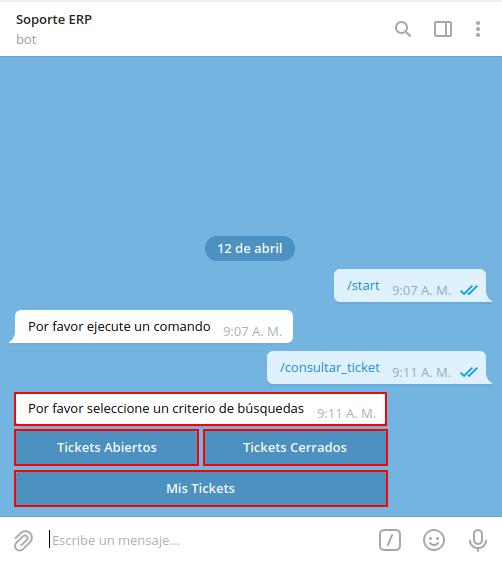 criterios de búsqueda de la opción consultar ticket