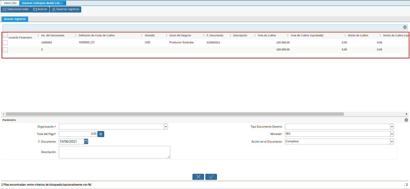 resultados de la búsqueda del generar anticipos desde crédito al productor