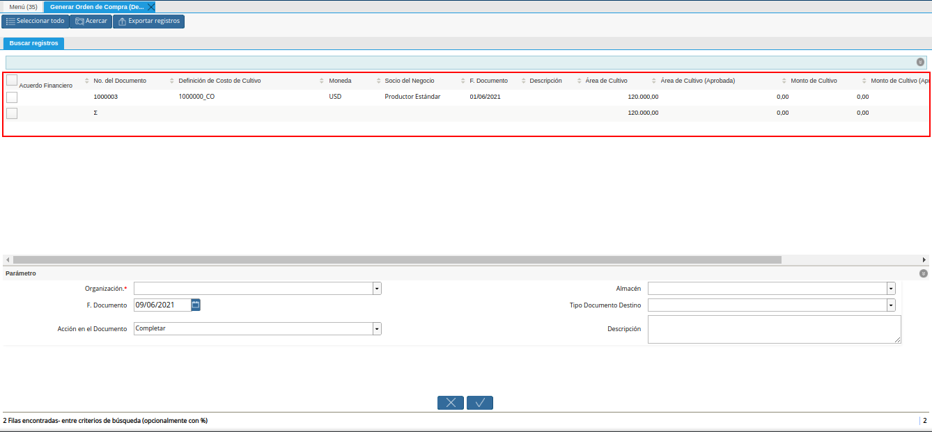 resultados de búsqueda del generar orden de compra desde financiamiento agrícola