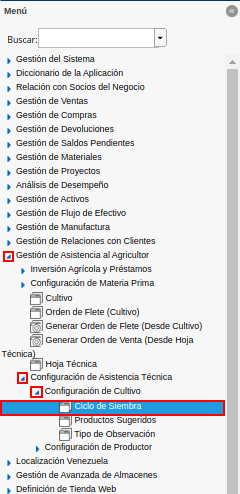 menú de ciclo de siembra