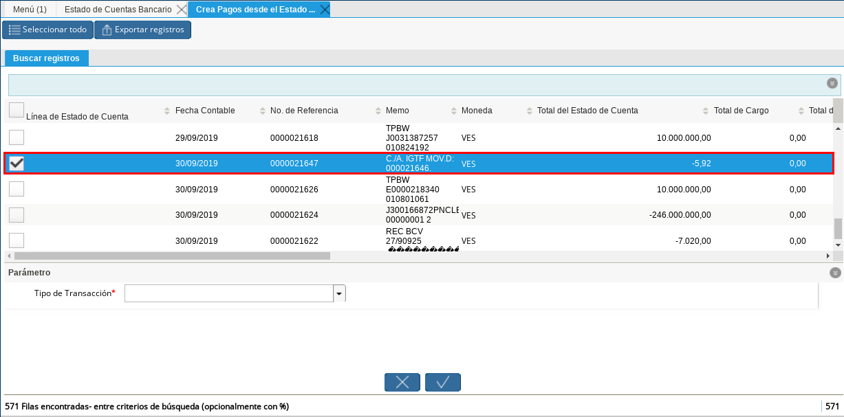 Selección de Pagos Cobros de Otros Tipos de Pagos Cobros