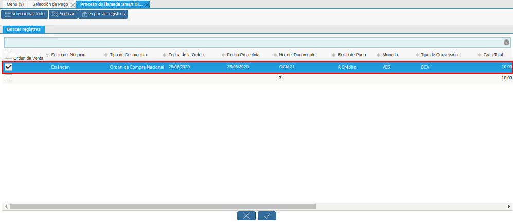 Seleccionar Órdenes de la Ventana de Búsqueda Inteligente del Proceso Crear Desde Orden