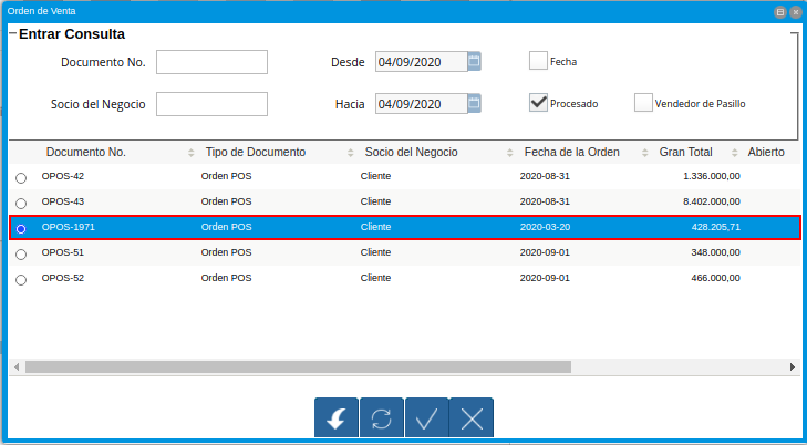 Selección de Orden de Venta a Anular