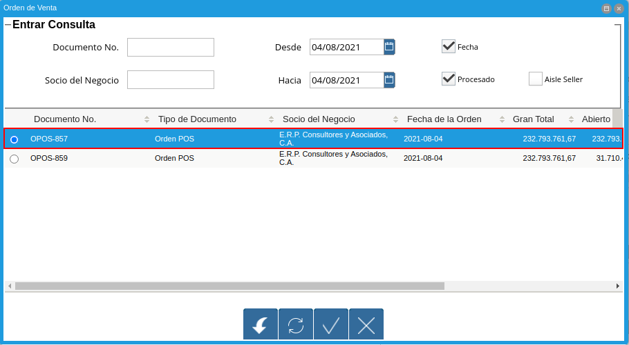 selección de orden de venta a copiar