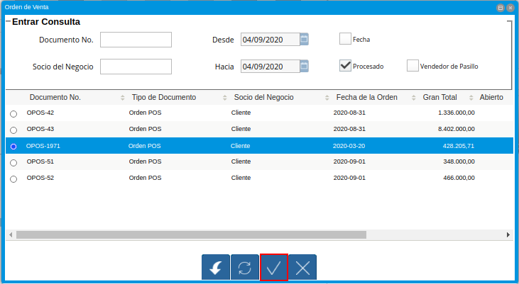 Selección de la Opción OK de la Orden de Venta a Anular